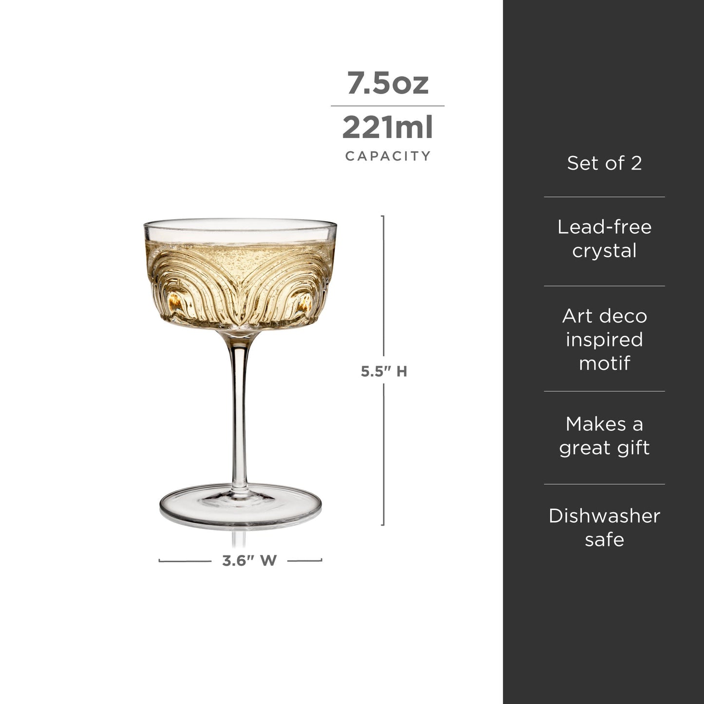 Beau Art Deco Crystal Cocktail Glasses Set of Two