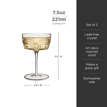 Beau Art Deco Crystal Cocktail Glasses Set of Two
