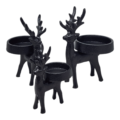 Juego de 3 candelabros de reno de hierro negro mate