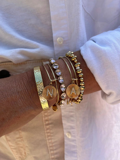 Pave Starburst Texture Initial Bangle Charm