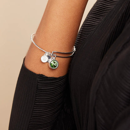 August Birthstone Charm Bangle with Peridot, silver tone bracelet by ALEX AND ANI on Tampa Home & Garden Store