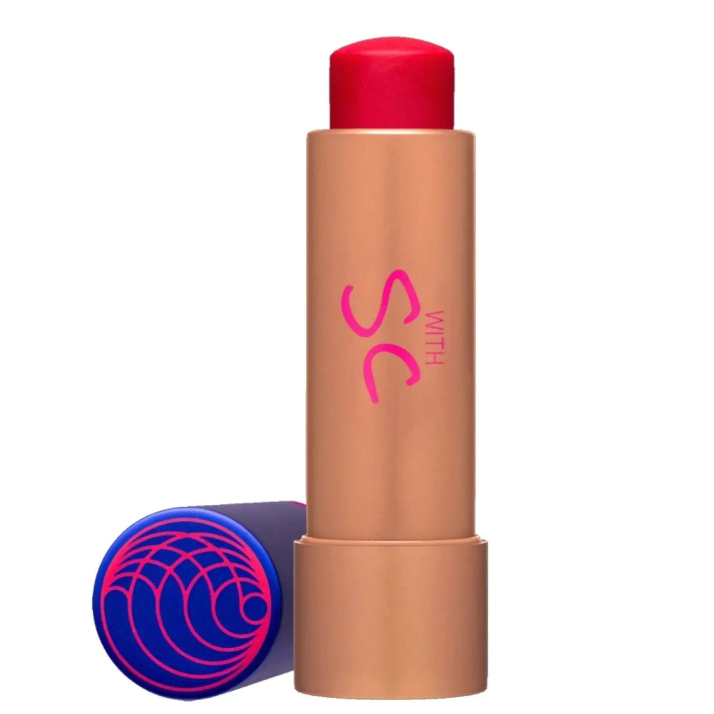 Tinted Lip Balm by Augustinus Bader in peachtan tube with blue cap and pink swirl logo on Tampa Home & Garden Store