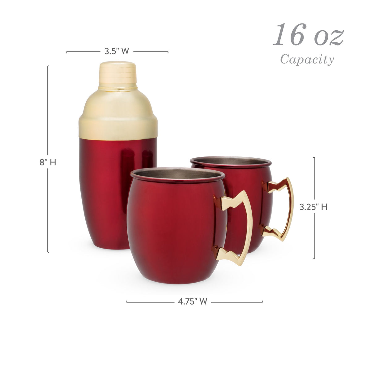Red Mule Mug & Cocktail Shaker Gift Set Twine Living; 2 red mugs with gold handles and shaker lid on Tampa Home & Garden Store