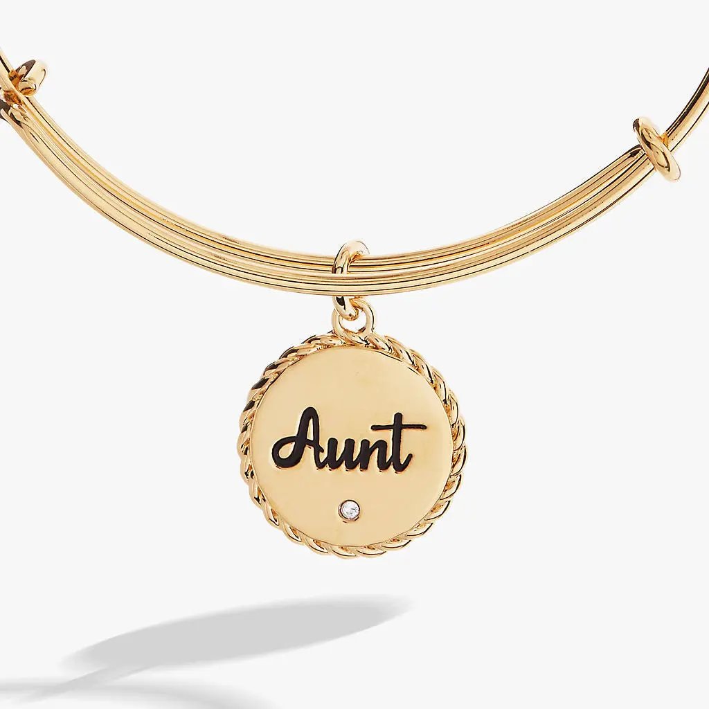 Aunt Charm Bangle gold tone pendant with rope edge and crystal on Tampa Home & Garden Store