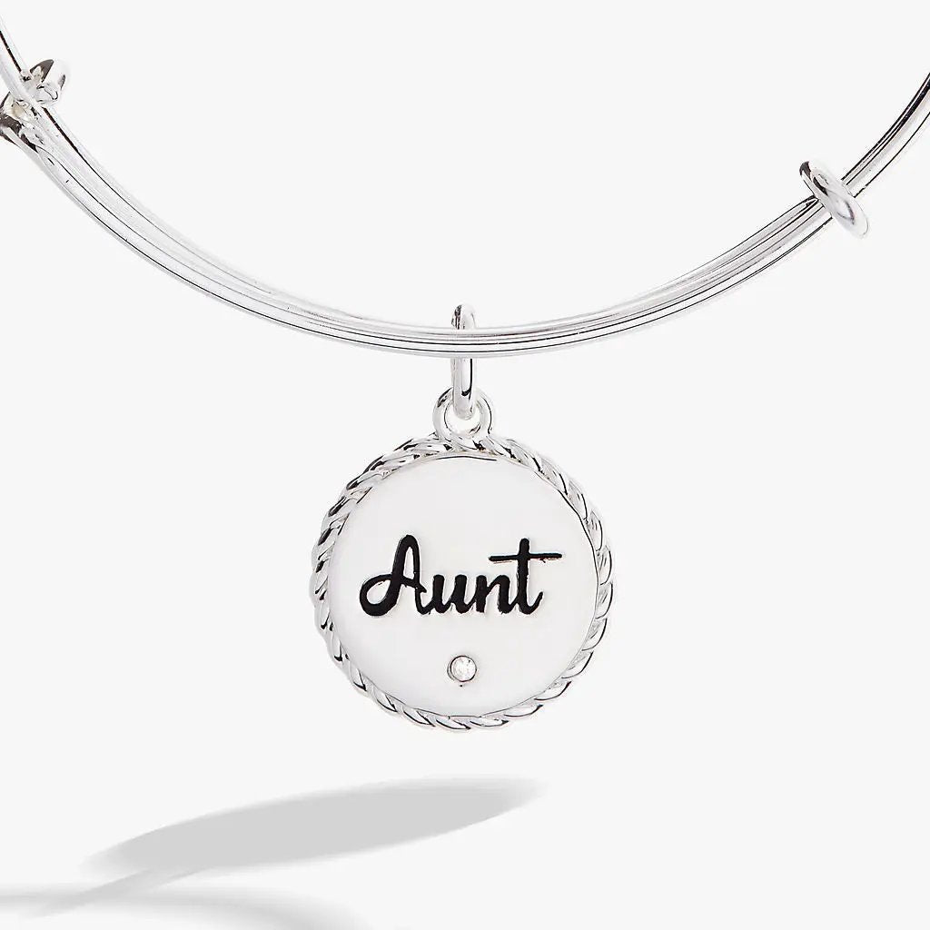 Aunt Charm Bangle bracelet, silver-tone rope-edge round charm by Alex and Ani on Tampa Home & Garden Store
