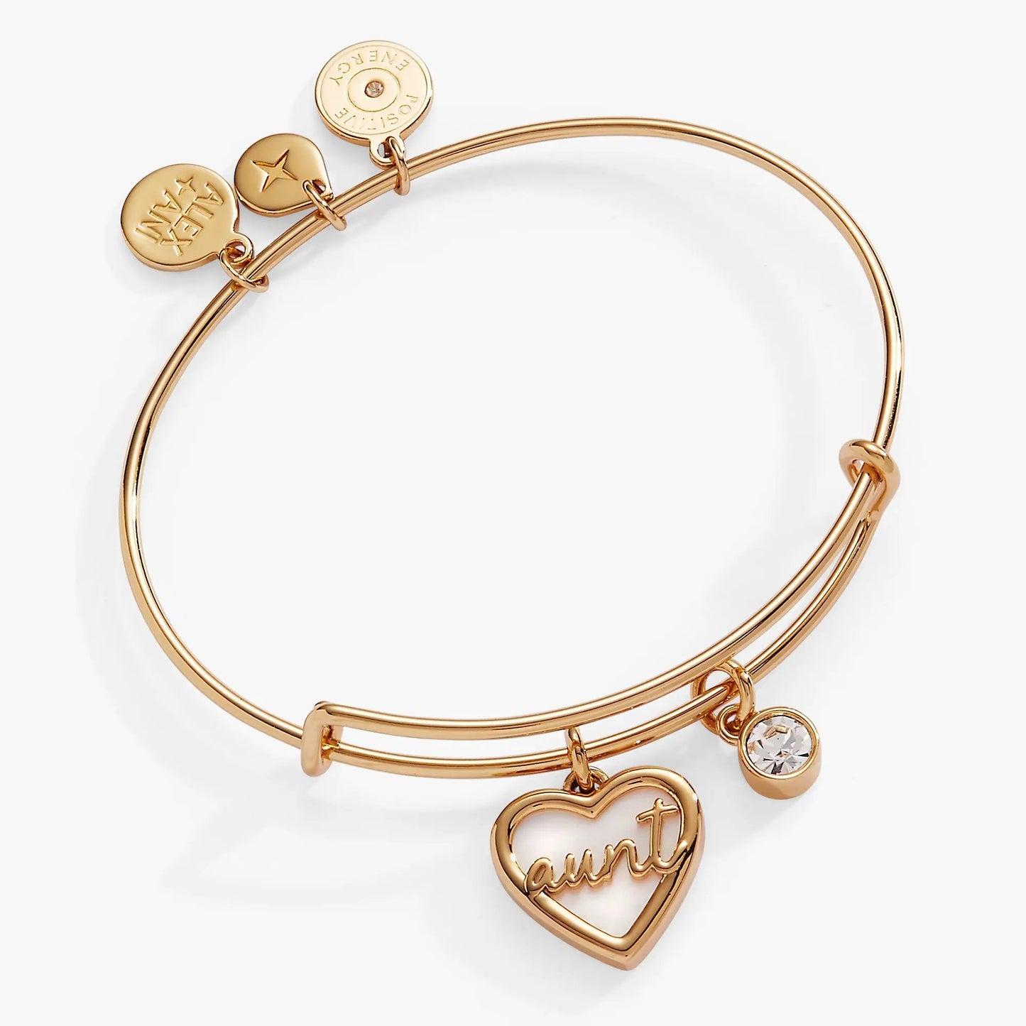 Aunt Mother Of Pearl Bangle With Crystal Charm