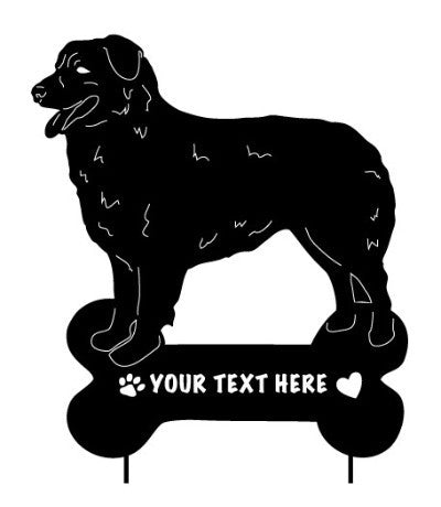 Australian Shepherd lawn statue wall art with bone-shaped base and text by Rustica Ornamentals on Tampa Home & Garden Store
