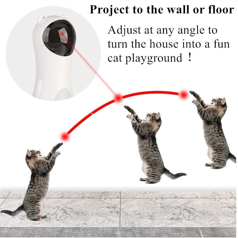 Stevvex Automatic Cat Toy Teaser handheld laser; white device projects red laser arcs for cats on Tampa Home & Garden Store