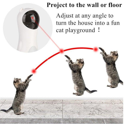 Stevvex Automatic Cat Toy Teaser handheld laser; white device projects red laser arcs for cats on Tampa Home & Garden Store