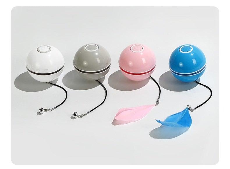 Automatic rotating cat toy balls with LED lights and feather tails, 4-color spheres on Tampa Home & Garden Store
