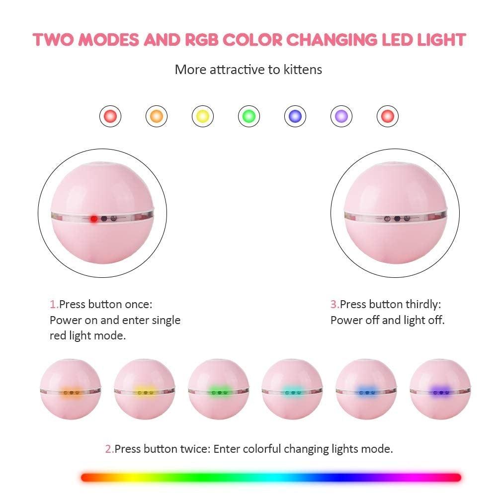 Stevvex pink LED cat toy ball USB rechargeable self-rotating with colorful RGB lights on Tampa Home & Garden Store