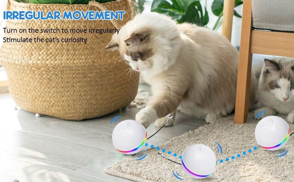 Automatic Smart Cat Toy Ball set, USB rechargeable, self-rotating LED balls (3) for cats on Tampa Home & Garden Store