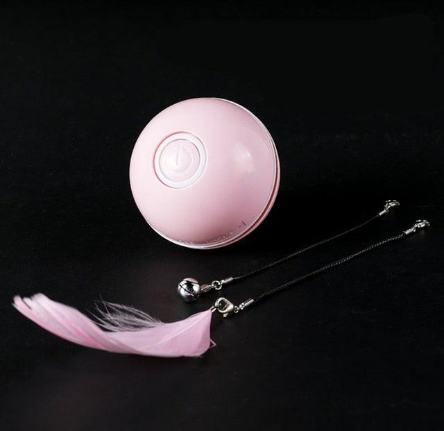 Stevvex pink interactive cat toy ball with feather wand and bells USB rechargeable LED on Tampa Home & Garden Store