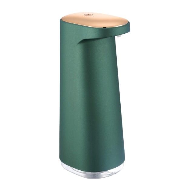 Stevvex automatic foaming soap dispenser, green body with rose-gold lid and clear base on Tampa Home & Garden Store