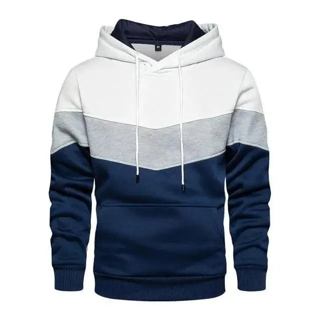 Stevvex men's color-block hoodie white gray navy with drawstring hood and front pocket on Tampa Home & Garden Store