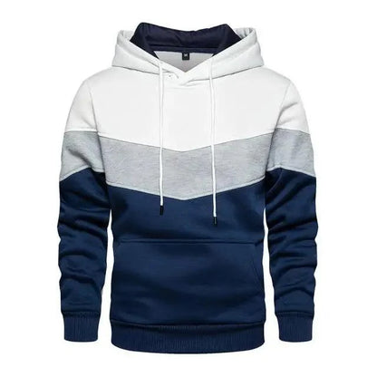 Stevvex men's color-block hoodie white gray navy with drawstring hood and front pocket on Tampa Home & Garden Store