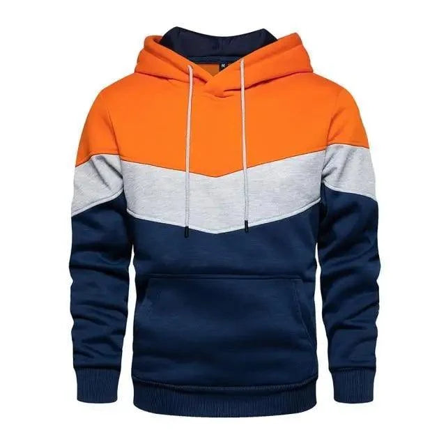 Stevvex men's color-block hoodie orange gray navy with front kangaroo pocket hood on Tampa Home & Garden Store
