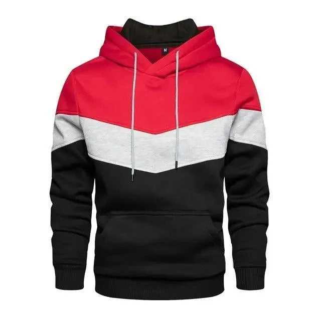 Stevvex men's color-block hoodie red gray black with front pocket and drawstrings on Tampa Home & Garden Store