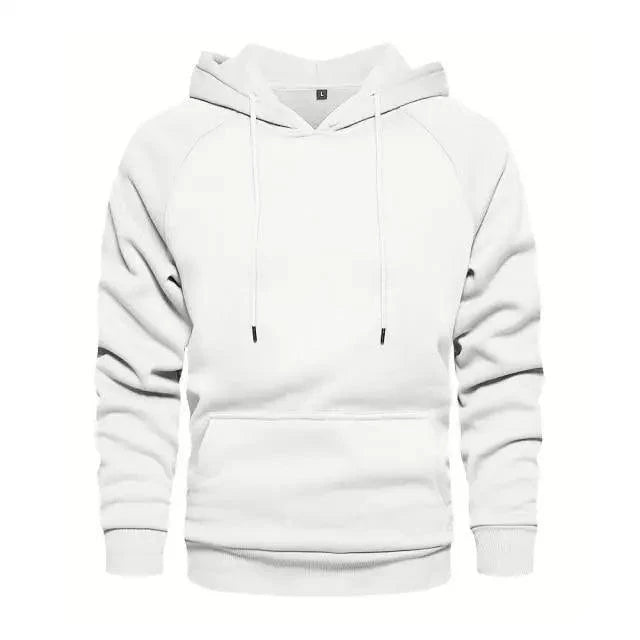 Stevvex white thick hooded pullover hoodie with drawstrings and front pocket on Tampa Home & Garden Store