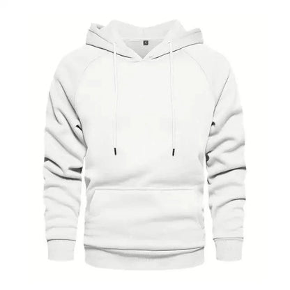 Stevvex white thick hooded pullover hoodie with drawstrings and front pocket on Tampa Home & Garden Store