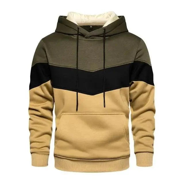 Hoodie Stevvex men's color-block olive black tan with drawstring hood and front pocket on Tampa Home & Garden Store