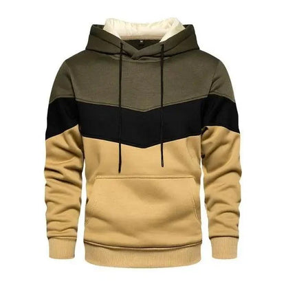 Hoodie Stevvex men's color-block olive black tan with drawstring hood and front pocket on Tampa Home & Garden Store