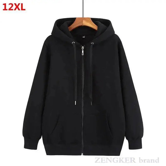 Black zip hoodie for men by Stevvex, oversized 12XL with hood, drawstrings, front pocket on Tampa Home & Garden Store