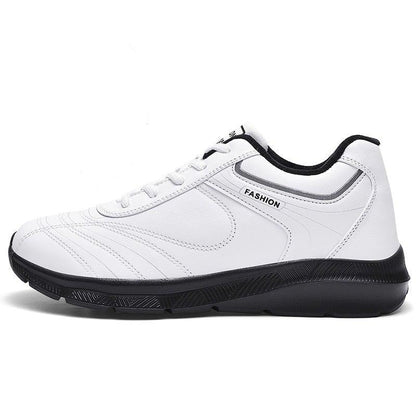 Stevvex white sneakers, lace-up athletic road running shoe with black sole on Tampa Home & Garden Store