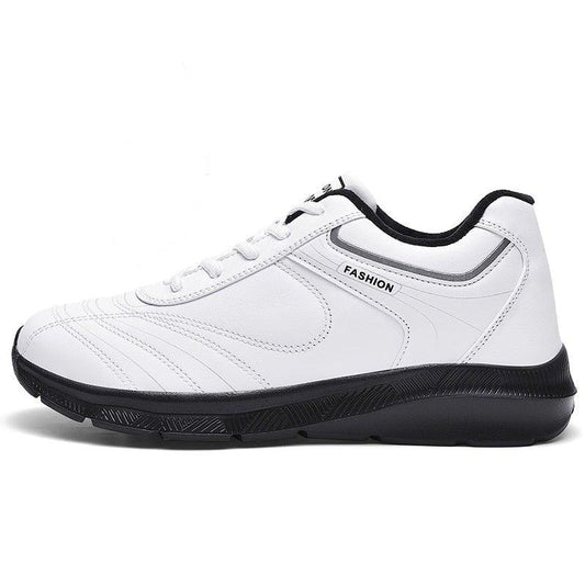 Stevvex white sneakers, lace-up athletic road running shoe with black sole on Tampa Home & Garden Store