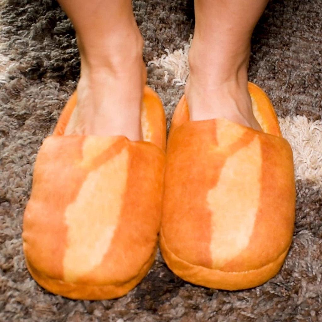 Women’s orange bread-bun plush cotton indoor slippers, slip-on comfort on Tampa Home & Garden Store