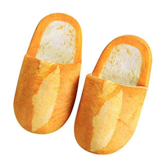 Slippers, orange bread-bun plush indoor shoes with memory foam and fur lining on Tampa Home & Garden Store