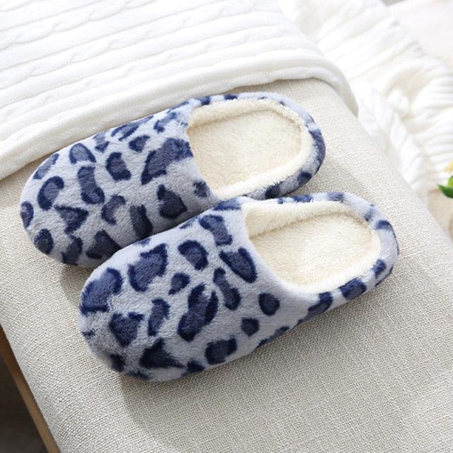 Stevvex leopard-print fleece-lined indoor slippers for women, plush slip-ons pair on Tampa Home & Garden Store