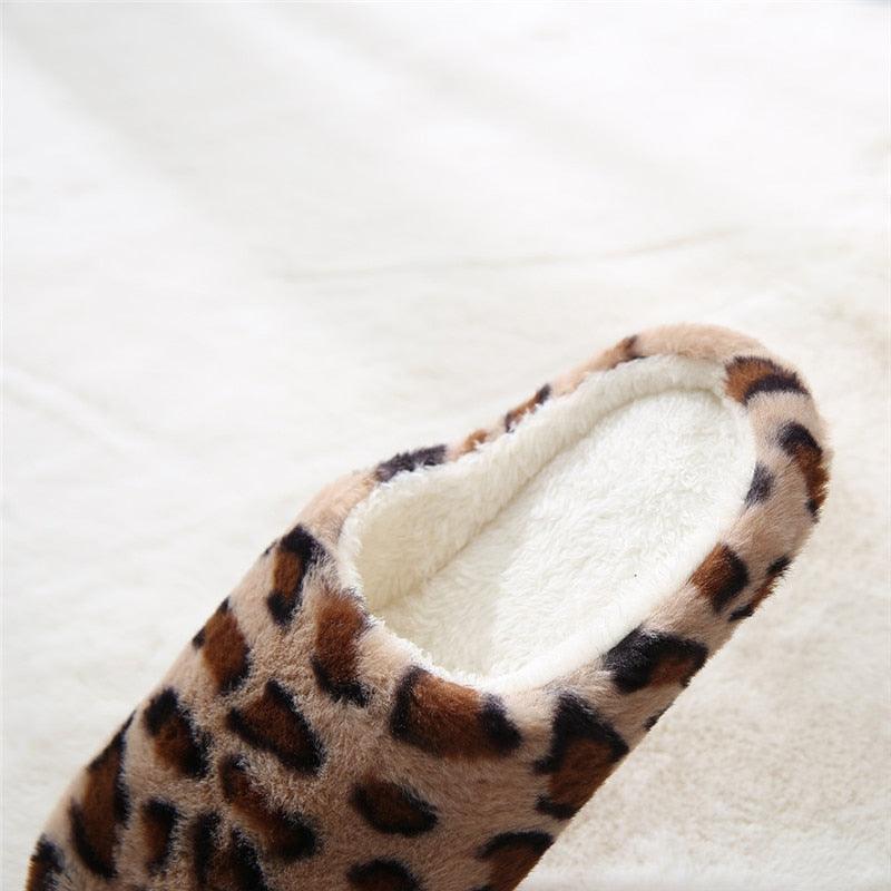 Stevvex leopard print plush indoor slipper with warm fleece lining slip-on on Tampa Home & Garden Store