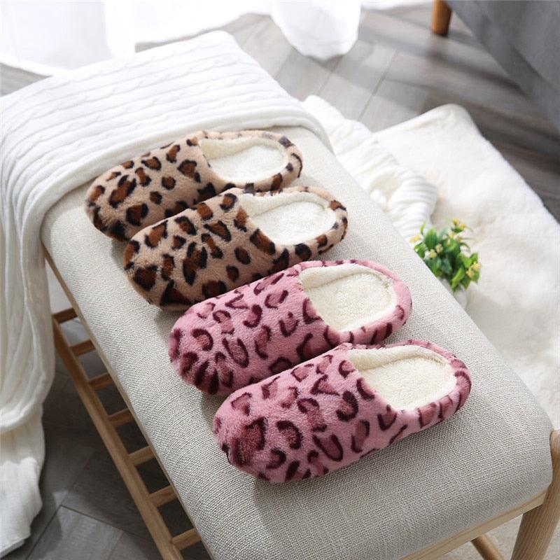 Slippers Stevvex plush leopard print indoor slippers with fleece lining, 3 pairs on Tampa Home & Garden Store
