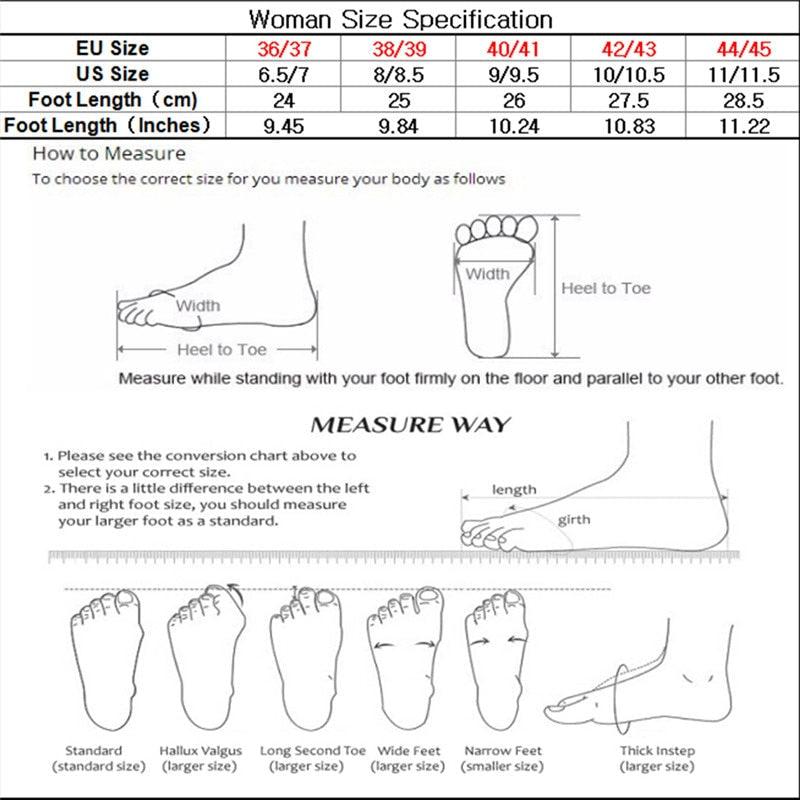 Slippers size chart with EU/US ranges, foot length, width and heel-to-toe diagrams on Tampa Home & Garden Store