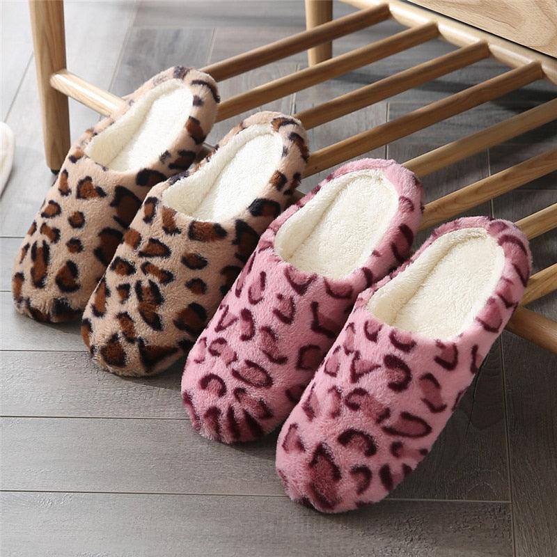 Stevvex leopard print plush fleece lined slippers, slip-on indoor shoes for women, 4 slippers on Tampa Home & Garden Store