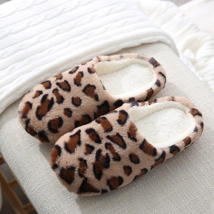 Stevvex leopard print plush indoor slippers pair with warm fleece lining slip-on on Tampa Home & Garden Store