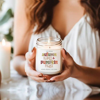 Toasted Pumpkin Spice Candle With Autumn Leaves