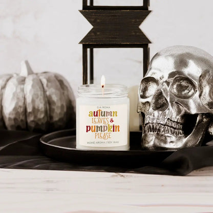 Toasted Pumpkin Spice Candle With Autumn Leaves