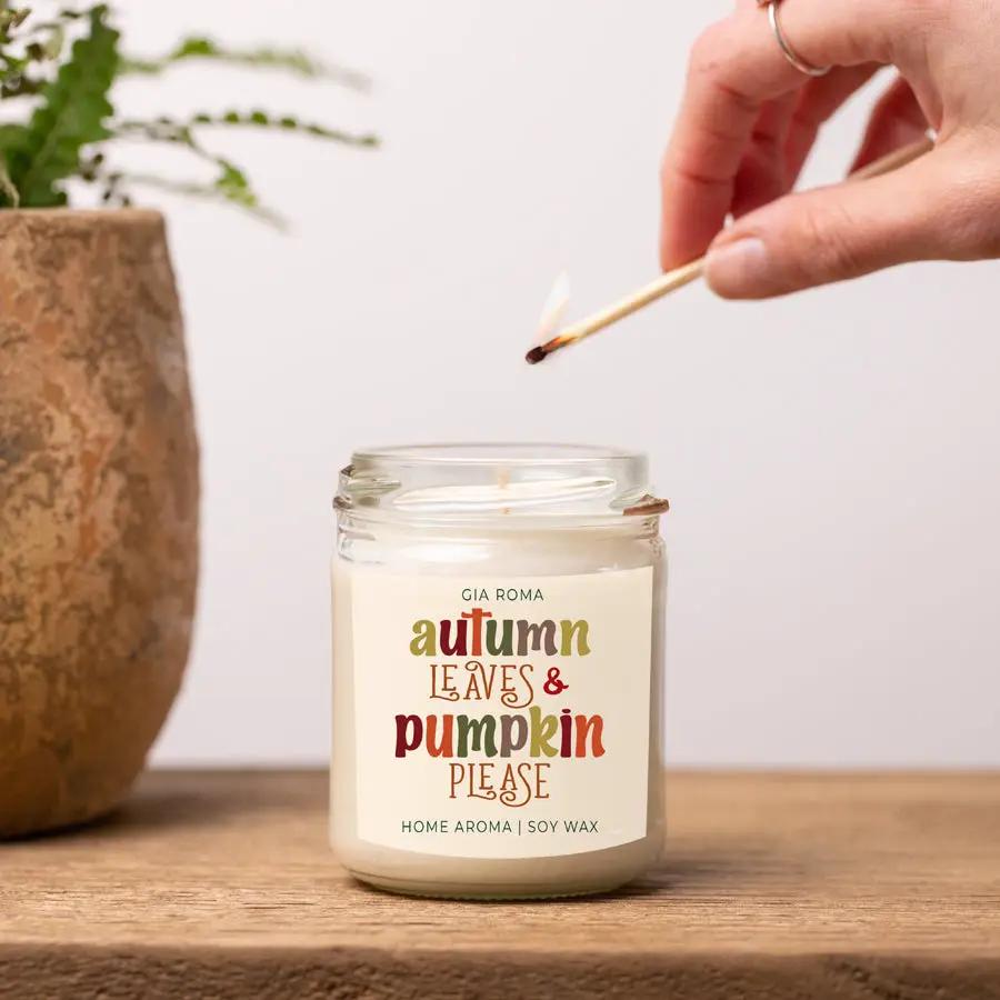 Toasted Pumpkin Spice Candle With Autumn Leaves
