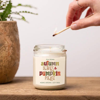 Toasted Pumpkin Spice Candle With Autumn Leaves