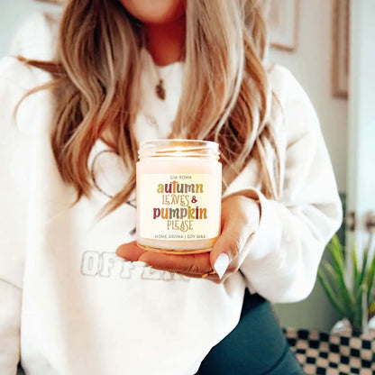 Toasted Pumpkin Spice Candle With Autumn Leaves