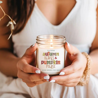 Toasted Pumpkin Spice Candle With Autumn Leaves