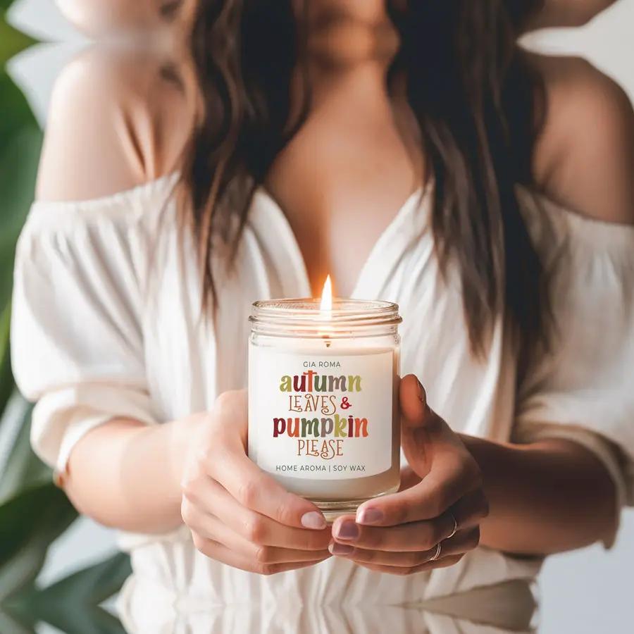 Toasted Pumpkin Spice Candle With Autumn Leaves