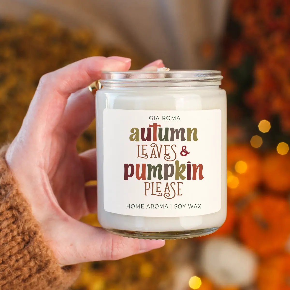 Toasted Pumpkin Spice Candle With Autumn Leaves