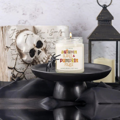 Toasted Pumpkin Spice Candle With Autumn Leaves