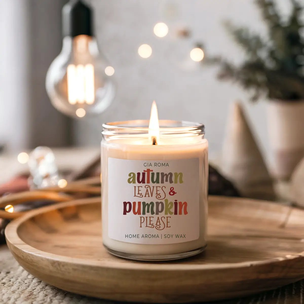 Toasted Pumpkin Spice Candle With Autumn Leaves