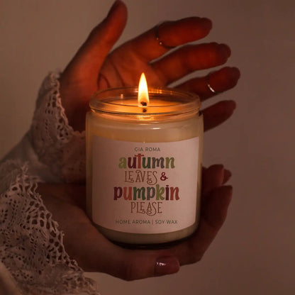Toasted Pumpkin Spice Candle With Autumn Leaves