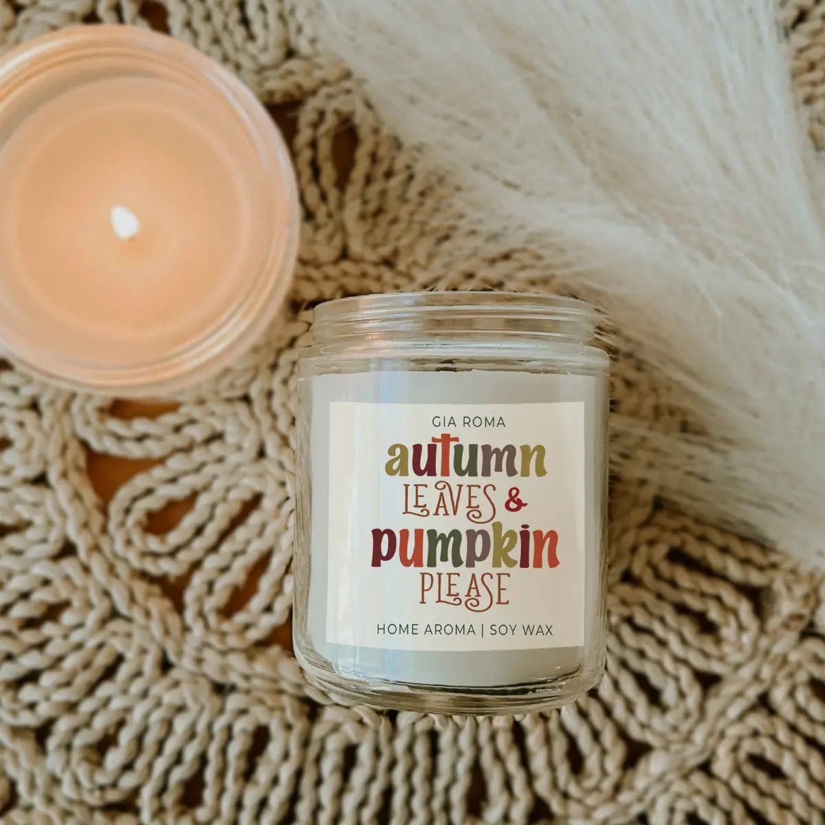 Toasted Pumpkin Spice Candle With Autumn Leaves