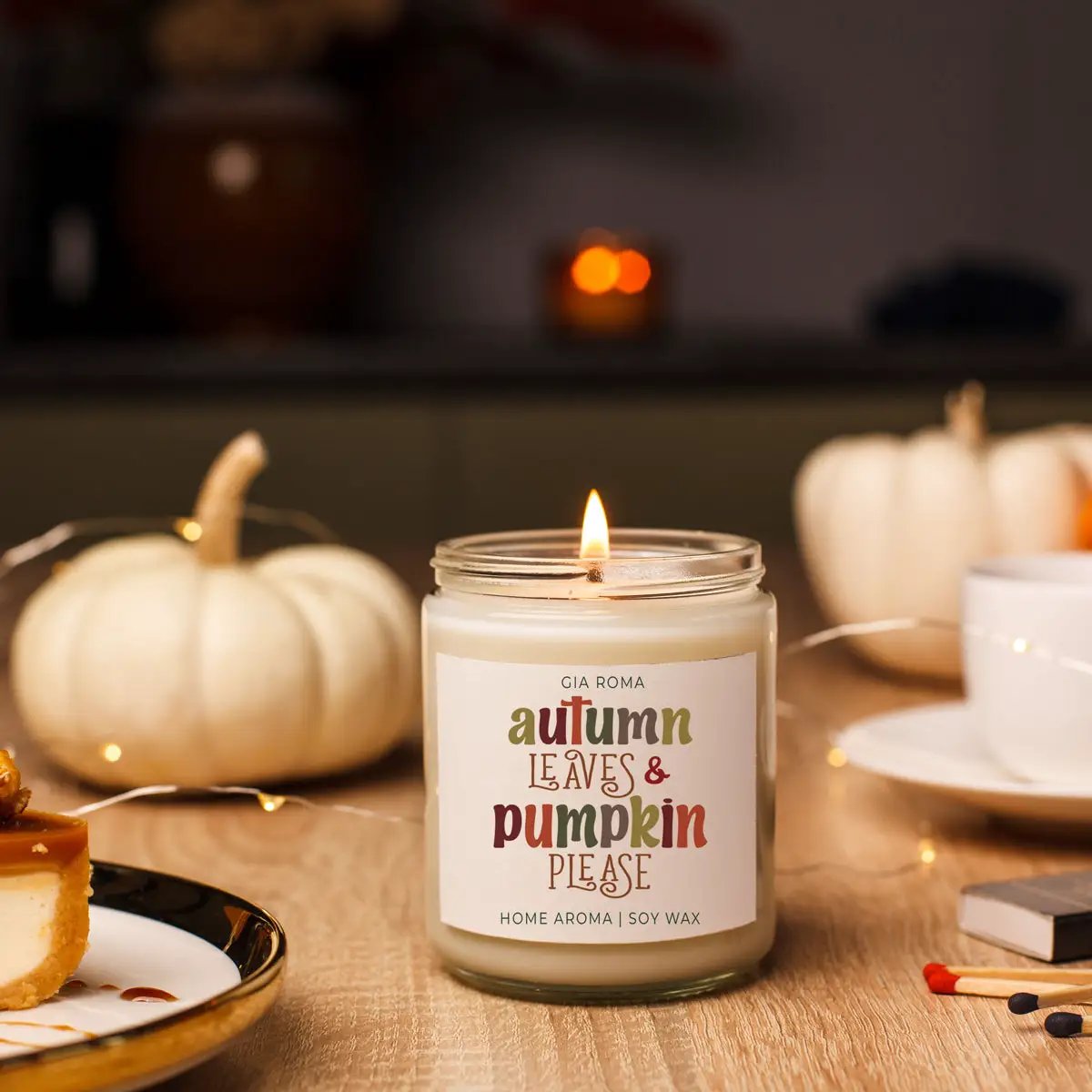 Toasted Pumpkin Spice Candle With Autumn Leaves